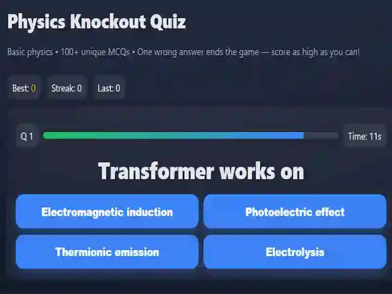 Oyunu Physics knowledge quiz çevrimiçi